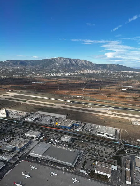 stock image Aerial view of parked airplanes in Athens Airport, Greece on November 22, 2022.