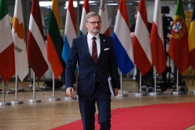 Çek Cumhuriyeti Başbakanı Petr Fiala 21 Ekim 2022 'de Brüksel, Belçika' daki toplantıya katılmak üzere geldi..