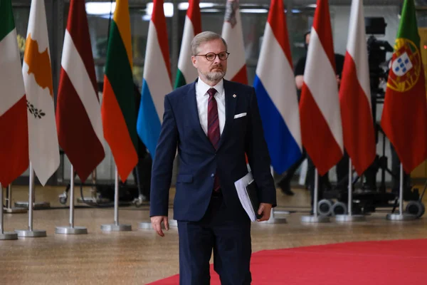 Çek Cumhuriyeti Başbakanı Petr Fiala 21 Ekim 2022 'de Brüksel, Belçika' daki toplantıya katılmak üzere geldi..
