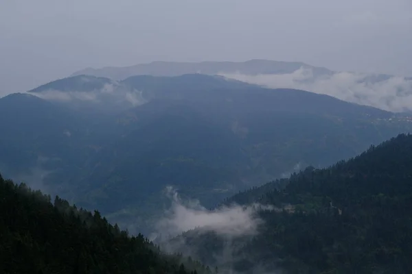 Foggy Morning Lefka Paloukova Village Previously Named Village Built Beautiful — Stock Photo, Image