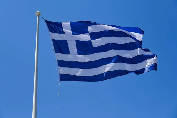 Greek Flag Wave Symi Greece July 2022 — Stock Photo, Image