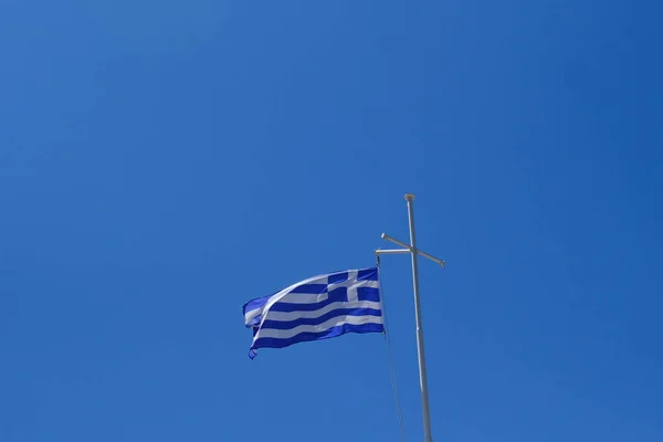 Une Vague Drapeau Grec Symi Grèce Juillet 2022 — Photo