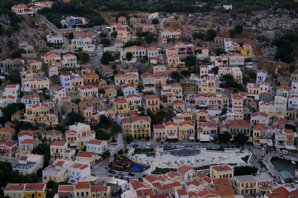 Panoramiczny Widok Port Symi Grecja Sierpnia 2022 — Zdjęcie stockowe