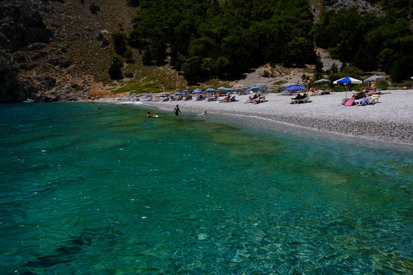 Люди Насолоджуються Сонцем Морем Пляжі Симі Додеканеса Греція Серпня 2022 — стокове фото