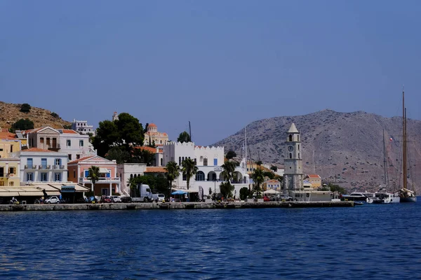 Görögországi Symi Kikötőjének Megtekintése 2022 Augusztus — Stock Fotó