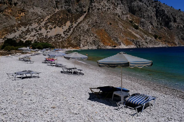 View Empty Beach Symi Dodecanese Greece August 2022 — Stock Photo, Image