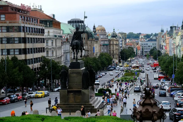 Vista Praça Venceslau Que Uma Das Principais Praças Cidade Praga — Fotografia de Stock