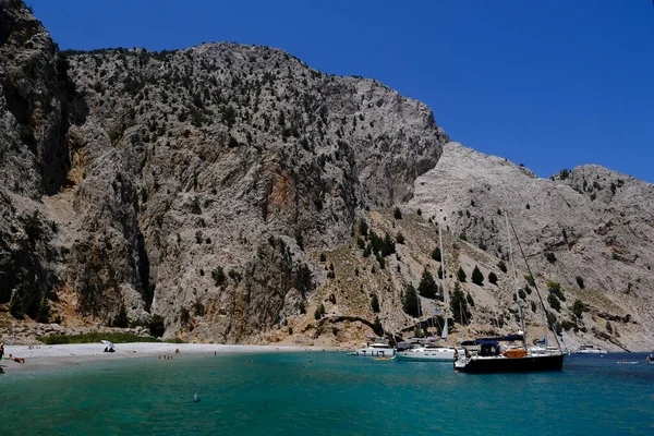 Vista Una Playa Rocosa Symi Grecia Agosto 2022 —  Fotos de Stock