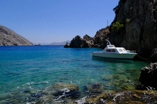 Barco Pesca Playa Isla Symi Grecia Agosto 2022 —  Fotos de Stock