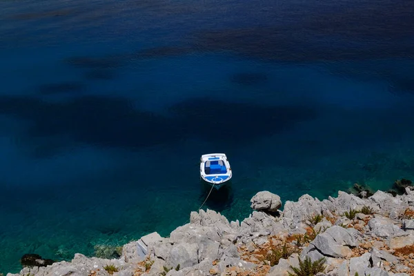 Fish Boat Beach Symi Island Greece August 2022 — Stock Photo, Image