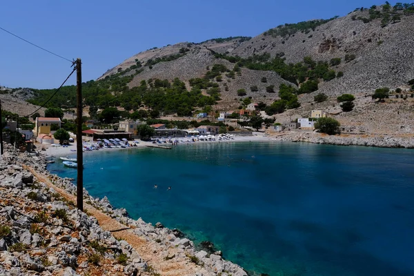Rocky Shore Symi Island Greece August 2022 — Stock Photo, Image