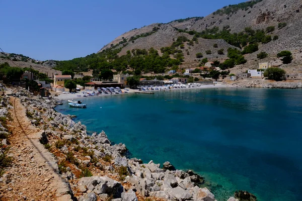 Rocky Shore Symi Island Greece August 2022 — Stock Photo, Image