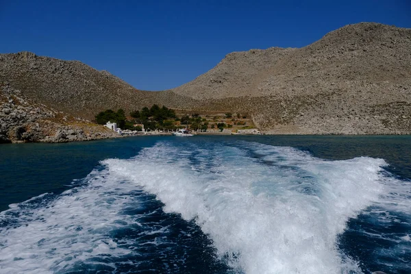 Sendero Agua Ferry Isla Symi Grecia Julio 2022 —  Fotos de Stock