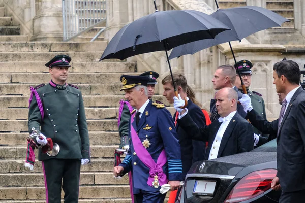 Rodzina Królewska Belgii Odchodzi Mszy Deum Katedrze Michała Guduli Podczas — Zdjęcie stockowe