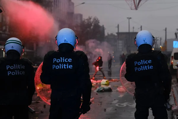 Demonstranten Gerieten Nach Dem Fußballspiel Zwischen Belgien Und Marokko Bei — Stockfoto