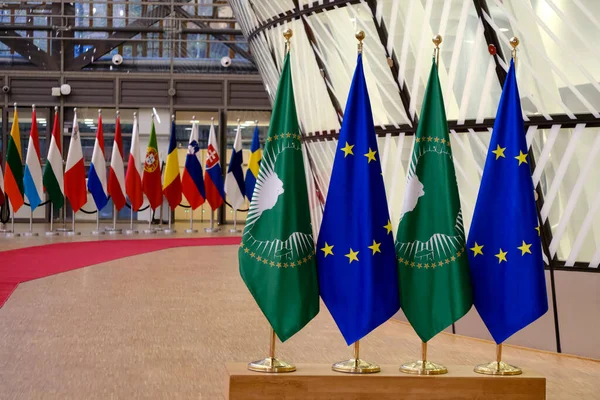 Прапори Африканського Союзу Європейського Союзу Брюсселі Бельгія Листопада 2022 Року — стокове фото