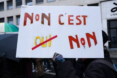 Göstericiler, 27 Kasım 2022 'de Belçika' nın Brüksel kentinde düzenlenen Uluslararası Kadınlara Yönelik Şiddeti Kaldırma Günü münasebetiyle düzenlenen bir protestoya katıldılar..