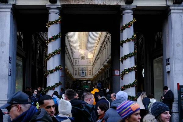 Crowd People Visit Christmas Market Brussels Belgium November 2022 — Stock Photo, Image