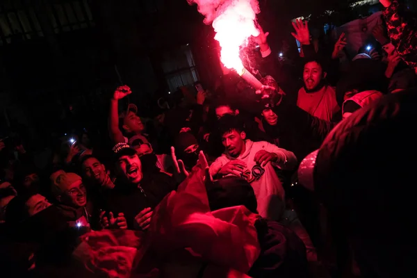 Tifosi Della Nazionale Marocchina Celebrano Loro Vittoria Dopo Partita Calcio — Foto Stock