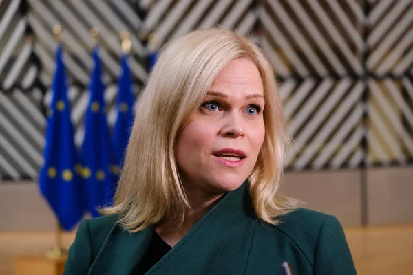 Paulina Brandberg Miniszter 2022 December Érkezik Európai Tanács Foglalkoztatási Szociálpolitikai — Stock Fotó