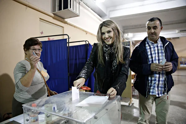 stock image Member of the EU Parliament Eva Kaili cast hi her ballot during an elections in Athens, Greece on November 19, 2017.