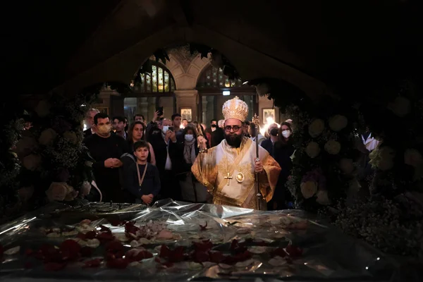 Orthodoxe Christelijke Gelovigen Nemen Deel Aan Epitaph Litany Tijdens Heilige — Stockfoto