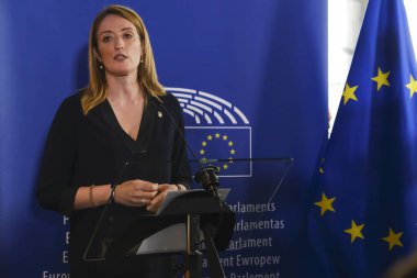 Avrupa Parlamentosu Başkanı Roberta Metsola, eski Avrupa Parlamentosu Başkanı (2019-2022) David SASSOLI anısına 11 Ocak 2023 'te Brüksel, Belçika' da toplandı..