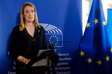 Avrupa Parlamentosu Başkanı Roberta Metsola, eski Avrupa Parlamentosu Başkanı (2019-2022) David SASSOLI anısına 11 Ocak 2023 'te Brüksel, Belçika' da toplandı..