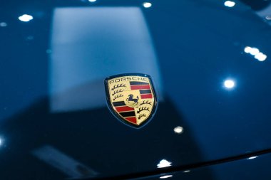 Porsche car on display during the opening of the Brussels Motor Show at the Expo in Brussels, Belgium on Jan. 13, 2023.