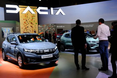Dacia car on display during the opening of the Brussels Motor Show at the Expo in Brussels, Belgium on Jan. 13, 2023.