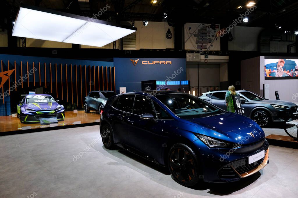 Cupra car on display during the opening of the Brussels Motor Show at the Expo in Brussels, Belgium on Jan. 13, 2023.