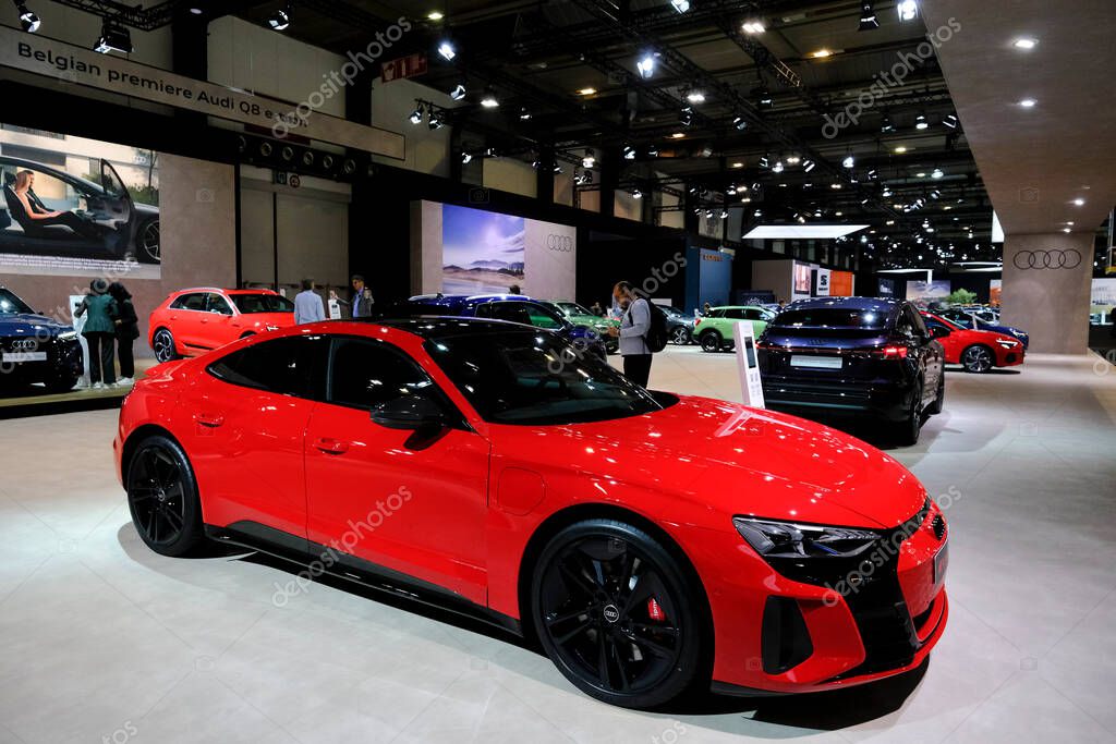 Audi car on display during the opening of the Brussels Motor Show at the Expo in Brussels, Belgium on Jan. 13, 2023.