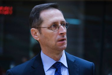 Mihaly Varga, Minister for Finance arrives for an Economic and Financial Affairs Council (Ecofin) meeting at the EU headquarters in Brussels, Belgium on January 17, 2023.