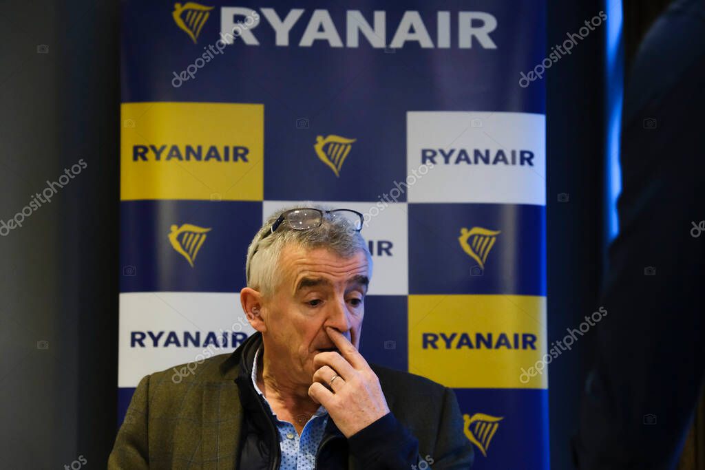 Irish low-cost airline Ryanair CEO Michael O'Leary addresses a press conference in Brussels, Belgium on January 17, 2023.