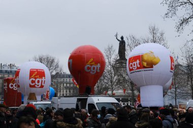 Protesters take part in a demonstration against the pension overhauls in Paris, France on January 19, 2023. 