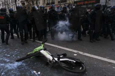 Protesters take part in a demonstration against the pension overhauls in Paris, France on January 19, 2023. 