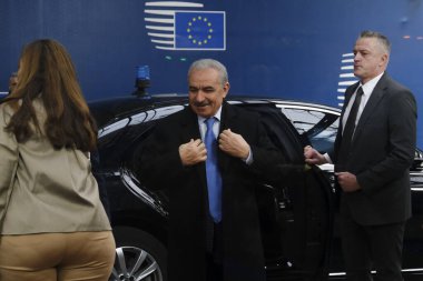 Palestinian Prime Minister Mohammad Shtayyeh arrives to attend a meeting of EU foreign ministers at the European Council building in Brussels, Belgium on January 23, 2023.