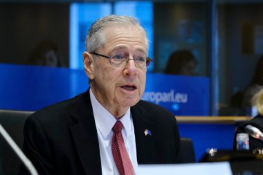 Mark GITENSTEIN, Ambassador of the United States of America to the European Union gives a speech in European Parliament in Brussels, Belgium on Jan. 24, 2023.
