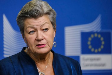 EU Commissioner Ylva Johansson and European return coordinator Mari Juritsch give a press conference on the operational strategy for more effective returns in Brussels, Belgium on January 24, 2023.