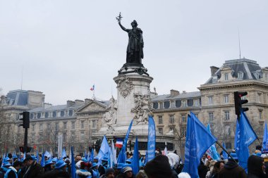 People gather in central streets to take part in a national strike against government plans to revamp the pension system in central Paris, France on January 19, 2023.