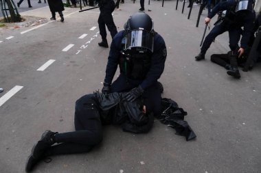 Riot police clashed with protestors during a demonstration in a national strike against government plans to revamp the pension system in central Paris, France on January 19, 2023.