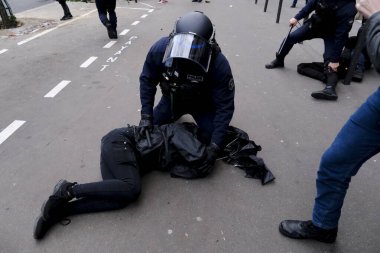 Riot police clashed with protestors during a demonstration in a national strike against government plans to revamp the pension system in central Paris, France on January 19, 2023.