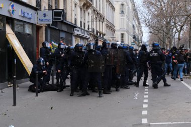 Riot police clashed with protestors during a demonstration in a national strike against government plans to revamp the pension system in central Paris, France on January 19, 2023.