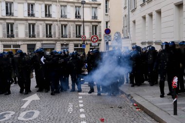 Riot police clashed with protestors during a demonstration in a national strike against government plans to revamp the pension system in central Paris, France on January 19, 2023.