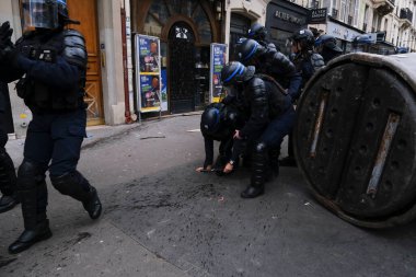 Riot police clashed with protestors during a demonstration in a national strike against government plans to revamp the pension system in central Paris, France on January 19, 2023.