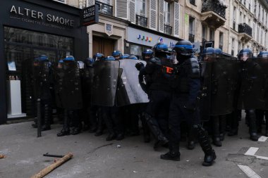 Riot police clashed with protestors during a demonstration in a national strike against government plans to revamp the pension system in central Paris, France on January 19, 2023.