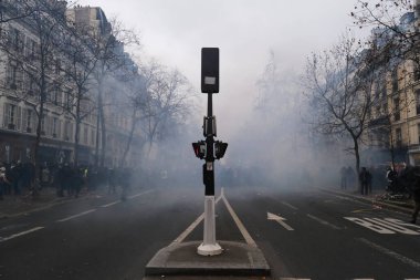 Riot police clashed with protestors during a demonstration in a national strike against government plans to revamp the pension system in central Paris, France on January 19, 2023.