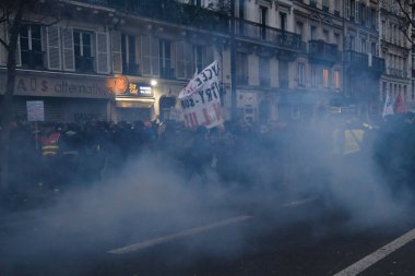 Riot police clashed with protestors during a demonstration in a national strike against government plans to revamp the pension system in central Paris, France on January 19, 2023.