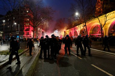 Riot police clashed with protestors during a demonstration in a national strike against government plans to revamp the pension system in central Paris, France on January 19, 2023.
