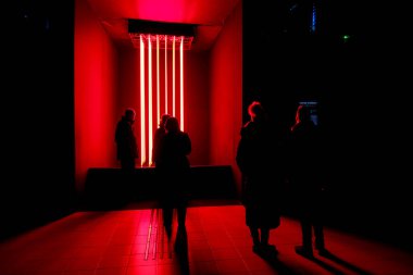 Visitors take a tour in Light Art Museum in Budapest, Hungary on Dec.21, 2022.